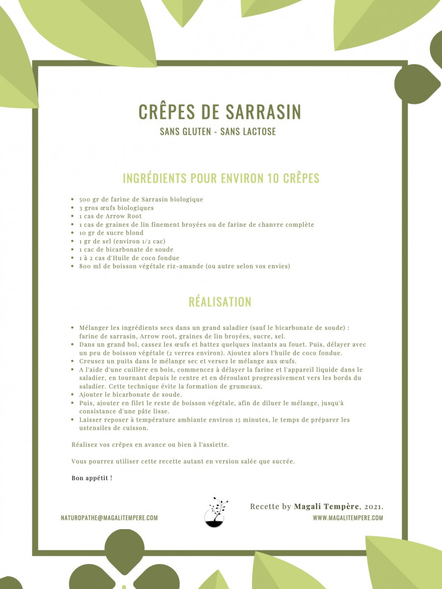 Recette de crêpes de sarrasin sans gluten sans lactose